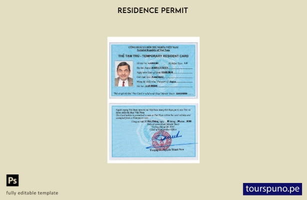 Plantilla de tarjeta de residencia de Vietnam lista para imprimir
